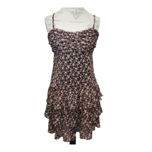 Express Brown Flower Design Strapless or Tank Top Tiered Fitted Mini Skirt - Picture 1 of 8
